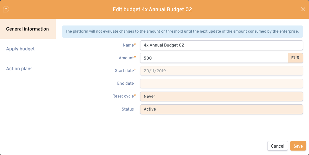 Cloud Cost Control - Edit Budgets